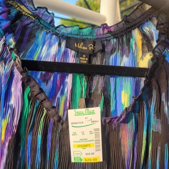 Melissa Paige colorful floral sheer long sleeve top - NEW! - Picture 4 of 8